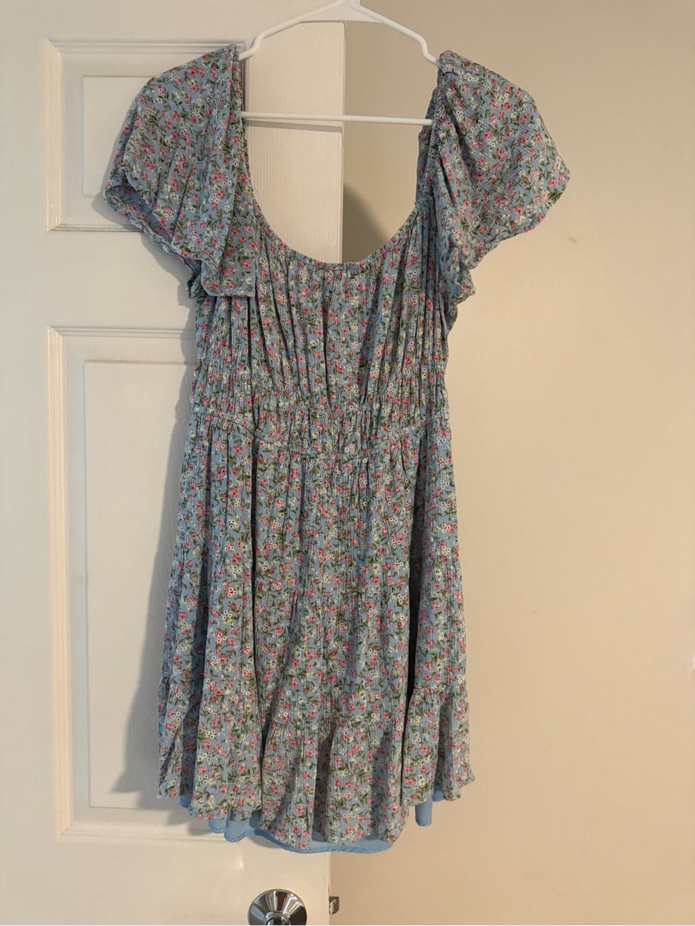 Liberty Love Light Blue Floral Ruffle Mini Dress